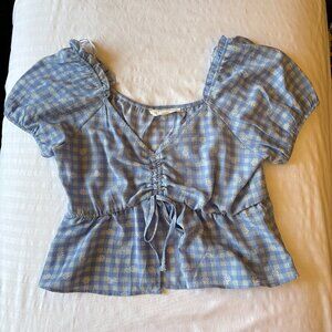 Pink Rose Gingham Cropped Top Women S Light Blue Cottagecore